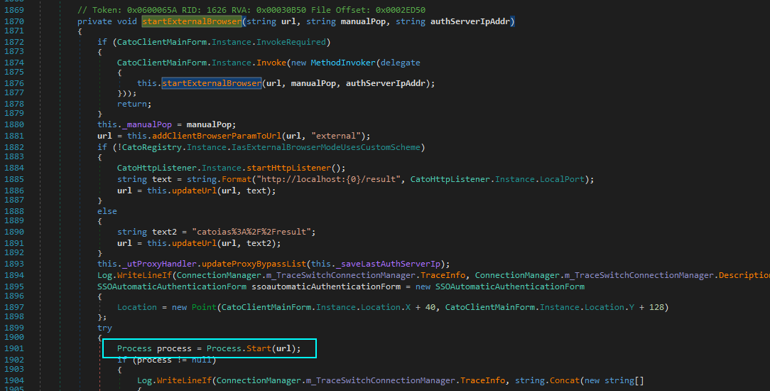 Vulnerable Call to Process.Start in startExternalBrowser
