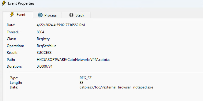 URI Value Written to Registry