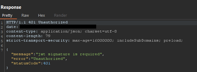 Invalid JWT Error Message