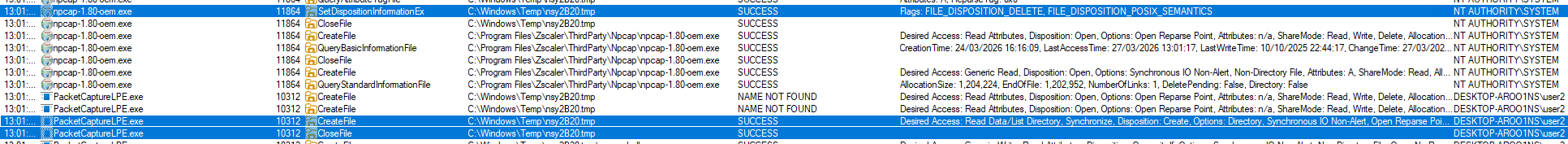 Procmon - race condition during Npcap installer temp directory creation