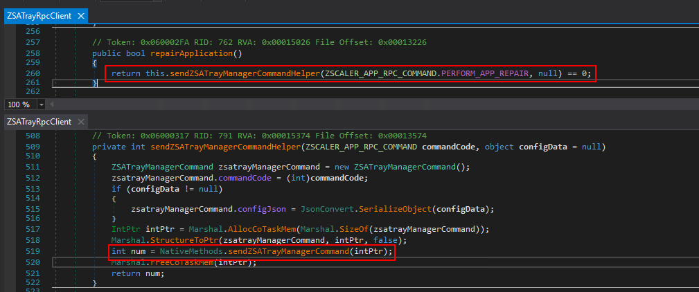 Decompiled ZSATray repairApplication function