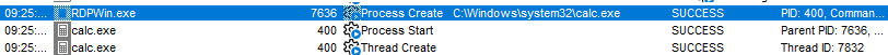 RDPWin.exe spawning the attacker defined process