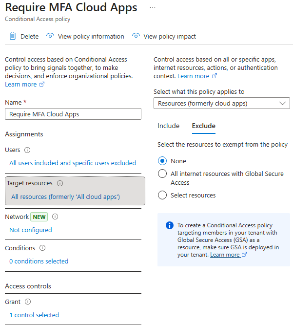 Creating an MFA policy with no exceptions