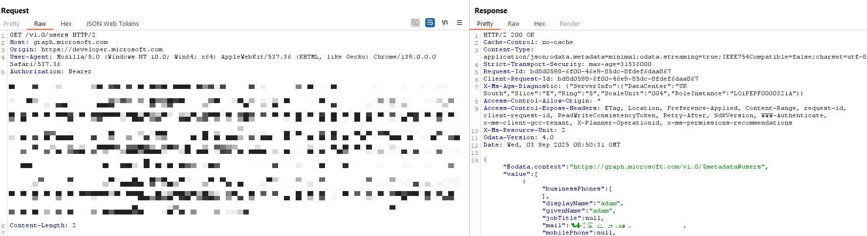 Returning a list of all users in the tenant with the previously obtained token